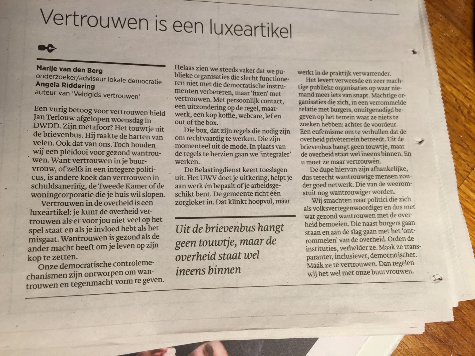 Vertrouwen is een luxe-artikel